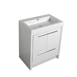 24 in. W x 20 in. D x 34 in. H Single Sink Bath Vanity Side Cabinet in Glossy White Whit White Glossy Solid Surface Top