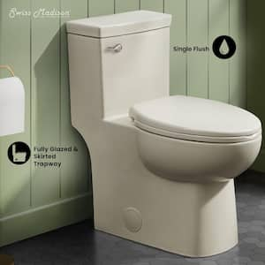 Classe 1-Piece 1.28 GPF Single Flush Elongated Toilet with Front Flush Handle in Bisque Seat Included