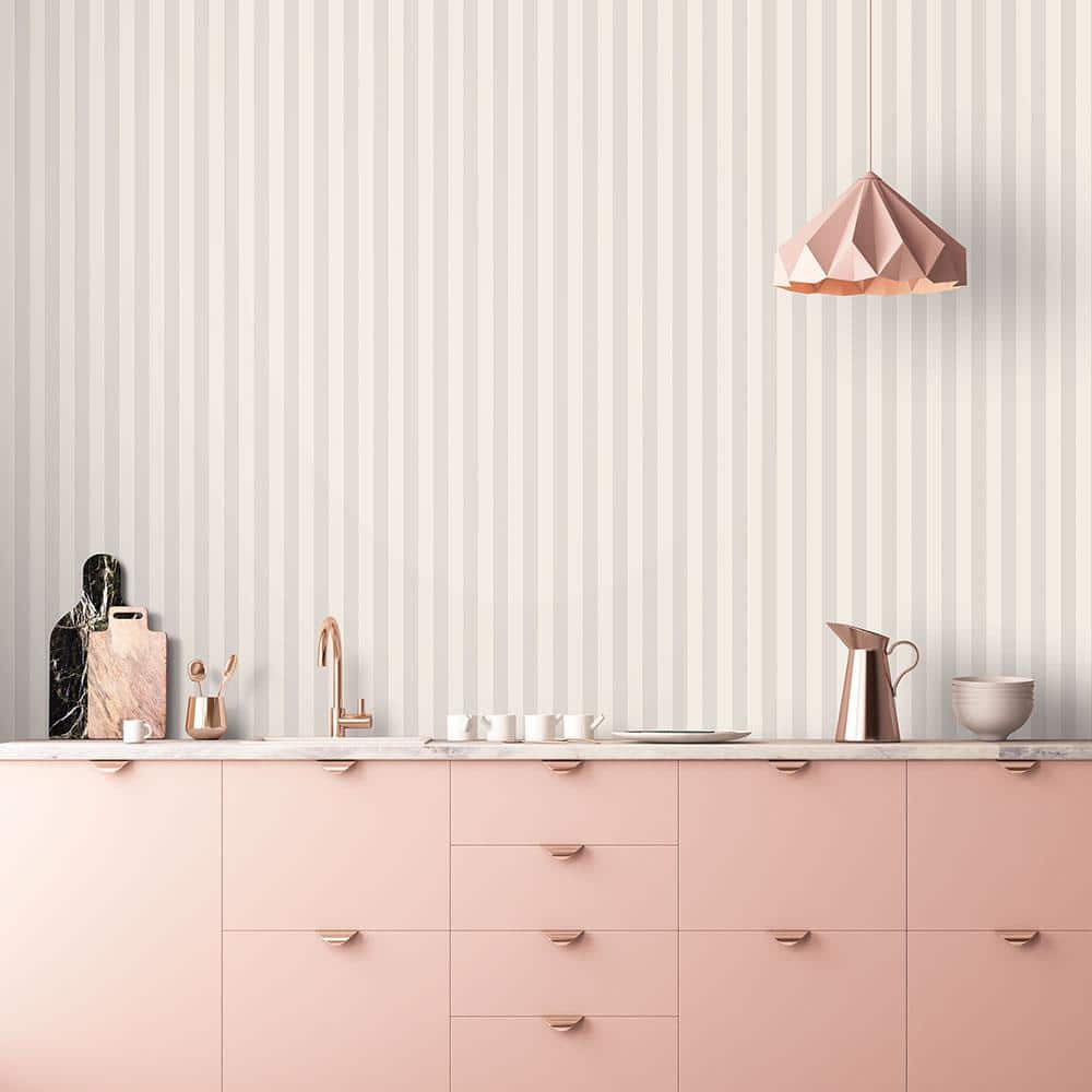 Light Grey and Dove Vinyl-Coated Striped Wallpaper