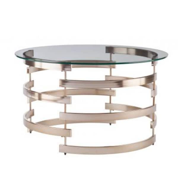 HomeRoots Bernadette 32 in. L Copper 18.5 in. H Round Glass Coffee Table