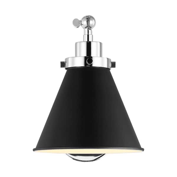 Wellfleet 7.25 in. W 1-Light Midnight Black/Polished Nickel Single Arm Cone Task Wall Sconce with Steel Shade