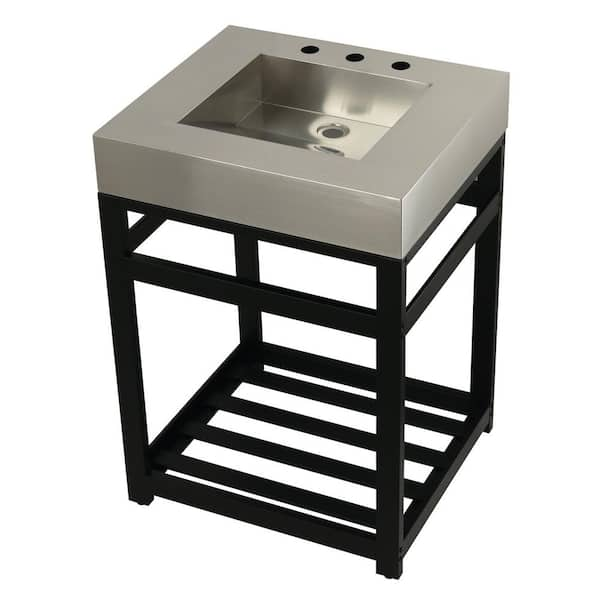 Kingston Brass 25 in. Vanity in Matte Black with Stainless Steel Vanity Top