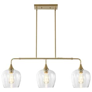 Toby Modern Stylish Brushed Gold 3-Light Kitchen Island Pendant with Apple-Shaped Glass Shades