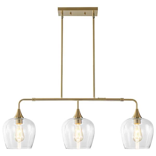 Toby Modern Stylish Brushed Gold 3-Light Kitchen Island Pendant with Apple-Shaped Glass Shades