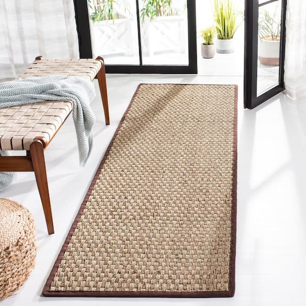 Natural Fiber Natural/Dark Brown 3 ft. x 14 ft. Border Woven Runner Rug