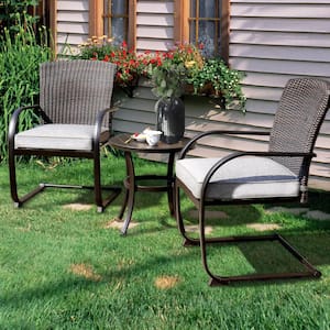 Outdoor Black 3-Piece Wicker Outdoor Dining Set with Gray Cushion Outdoor Bistro Set