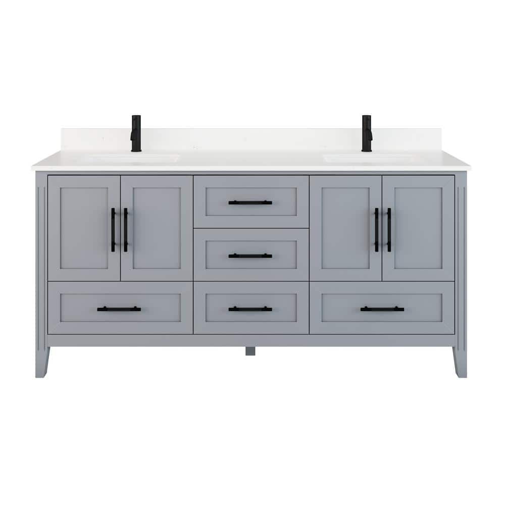 Houston 72 in. W x 22 in. D Bath Vanity in Gray Diamond Quartz Top with Whi