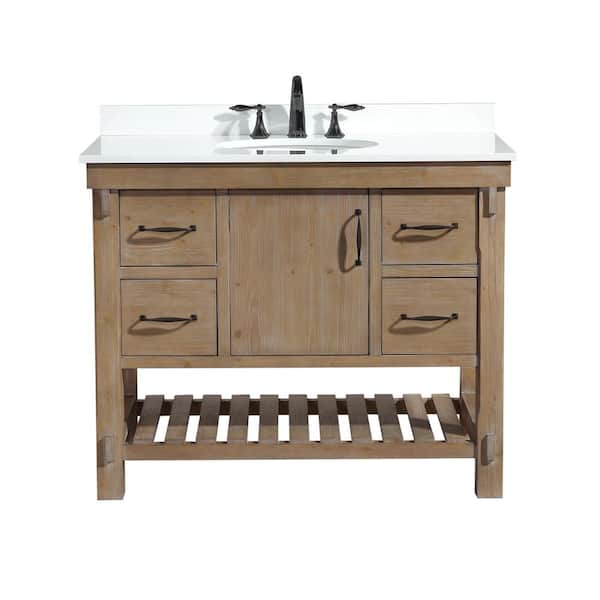 Ari Kitchen and Bath Marina 42 in. W x 22 in. D x 34.5 in. H Single Bath Vanity in Weathered Fir with White Engineered Stone Top with Basin