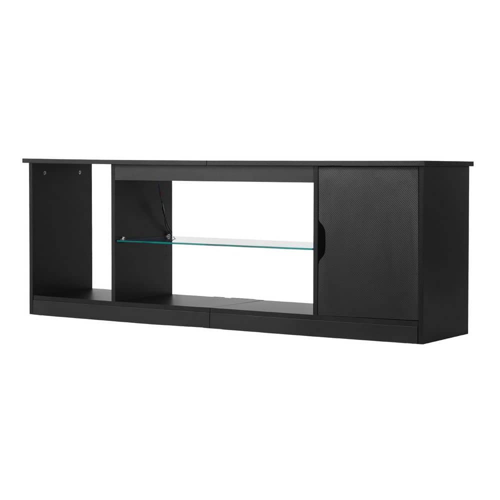Black TV Stand for up to 65 in. TVs, with Light Strip, Storage, Glass Shelf, Adjustable Shelves, for Living Room, Black price history on PriceWatchPro