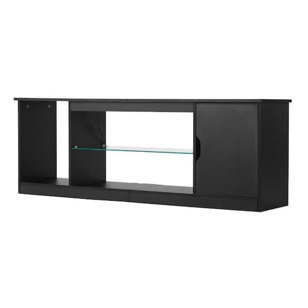 Black TV Stand for up to 65 in. TVs, with Light Strip, Storage, Glass Shelf, Adjustable Shelves, for Living Room, Black