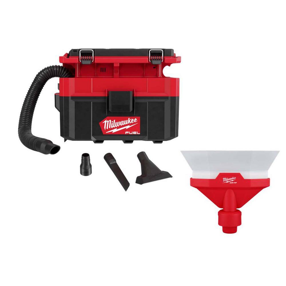 Milwaukee M18 FUEL PACKOUT 18-Volt Lithium-Ion Cordless 2.5 Gal. Wet/Dry Vacuum and AIR-TIP Dust Collector Attachment