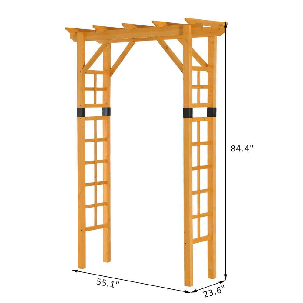 Natural Wood and Steel Garden Arbor Arch Trellis