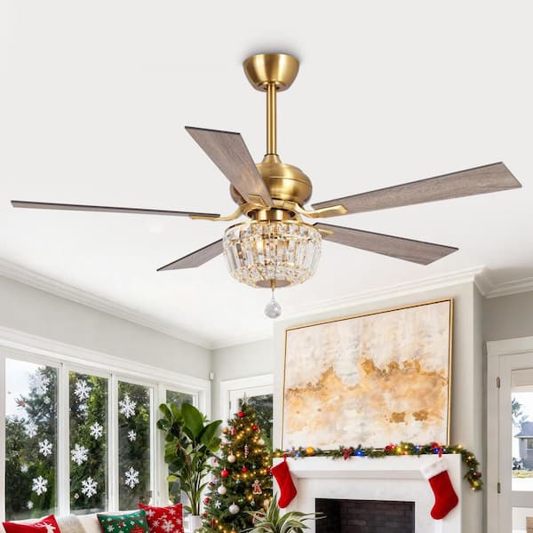 Shena 52 in. Indoor Downrod 5-Blade Gold Ceiling Fan with Light Kit and Remote Control