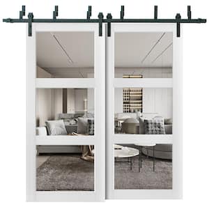 Lucia 2555 64 in. x 84 in. Full Lite Clear Glass Matte White Finished Solid Wood Sliding Barn Door with Hardware Kit
