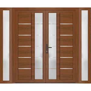 12+72+ 12 in. x 80 in. Right-hand/Inswing Frosted Glass Walnut Steel Prehung Front Door with Hardware