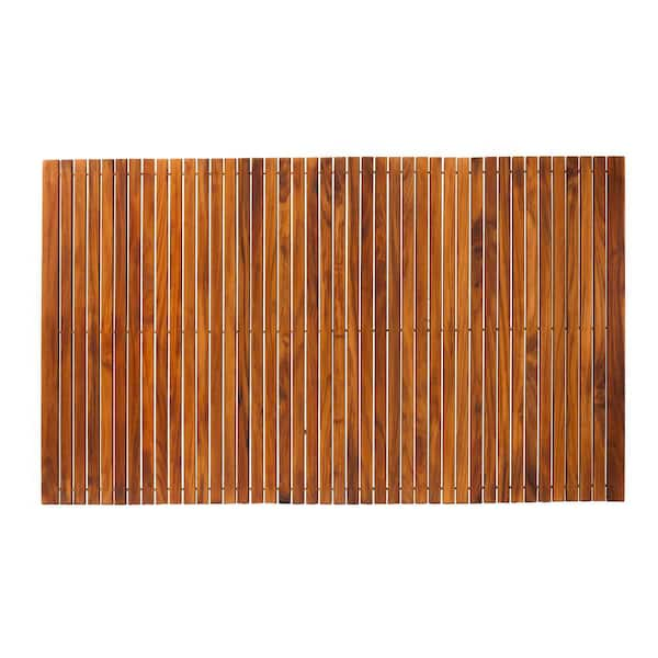 Photo 1 of Oiled Extra Large Teak Indoor and Outdoor String Mat with Rubber Footing 59 in. x 35 in.