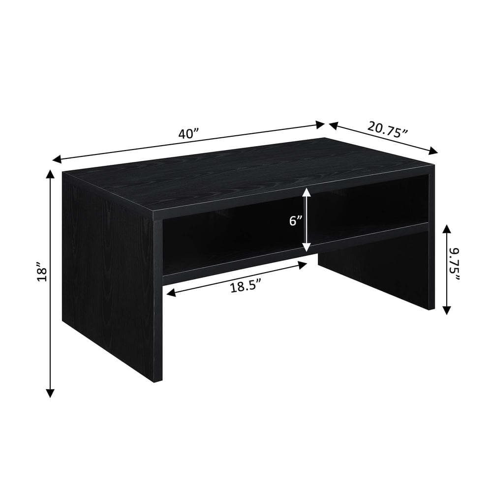 Modern Black Rectangular Coffee Table with Shelving, 40 in