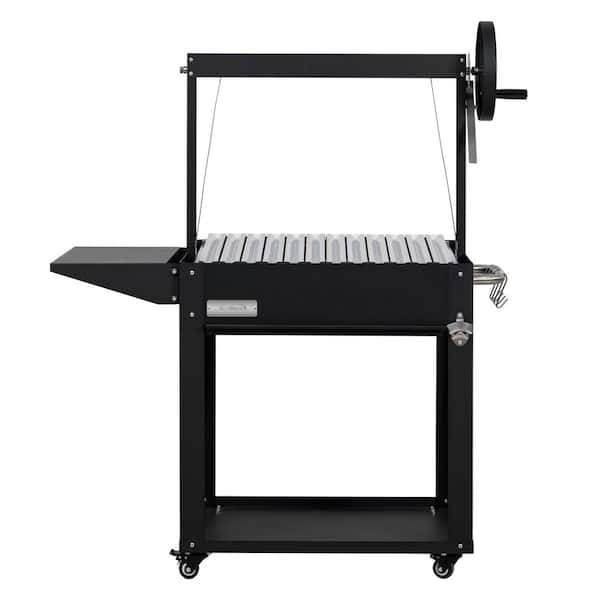 50 in. Argentine Charcoal Grill with Interchangeable V-Grates, Outdoor BBQ, in Black