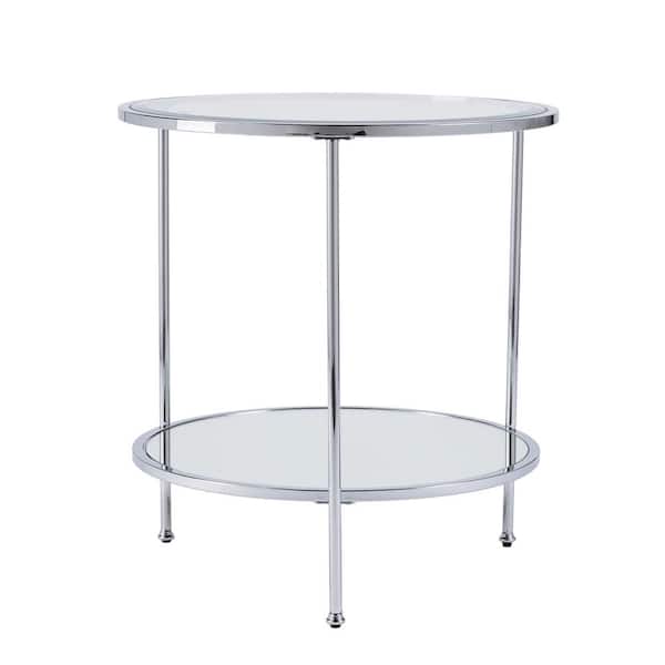 Southern Enterprises Jessa 24.25 in. Chrome Round Glass Top End Table