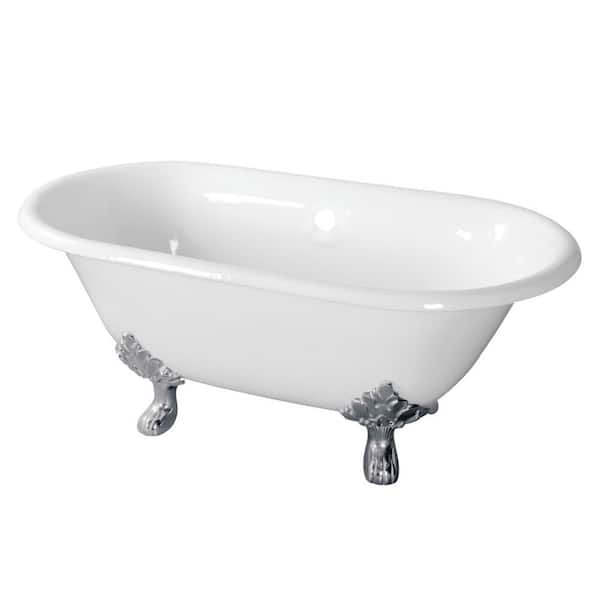 Aqua Eden 60 in. Cast Iron Double Ended Clawfoot Bathtub in White with Feet in Polished Chrome