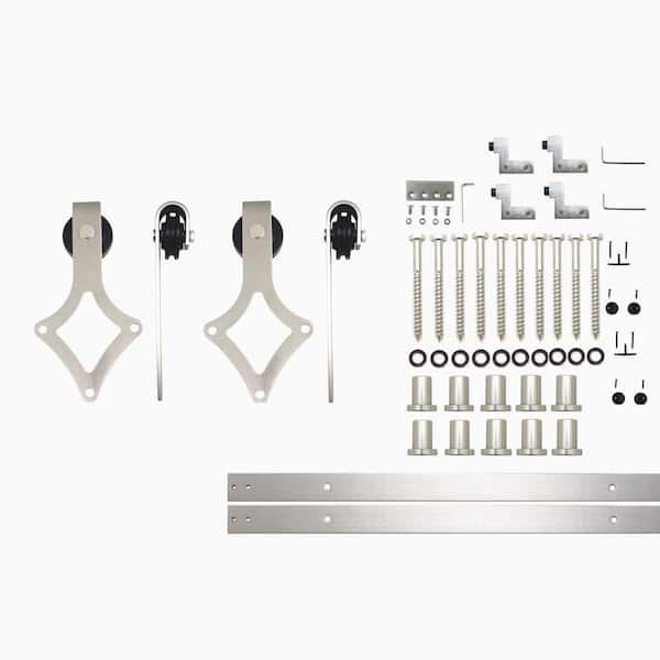 HOMACER 13 ft./156 in. Brushed Nickel Non-Bypass Sliding Barn Door Hardware Kit Diamond Design Roller for Double Doors
