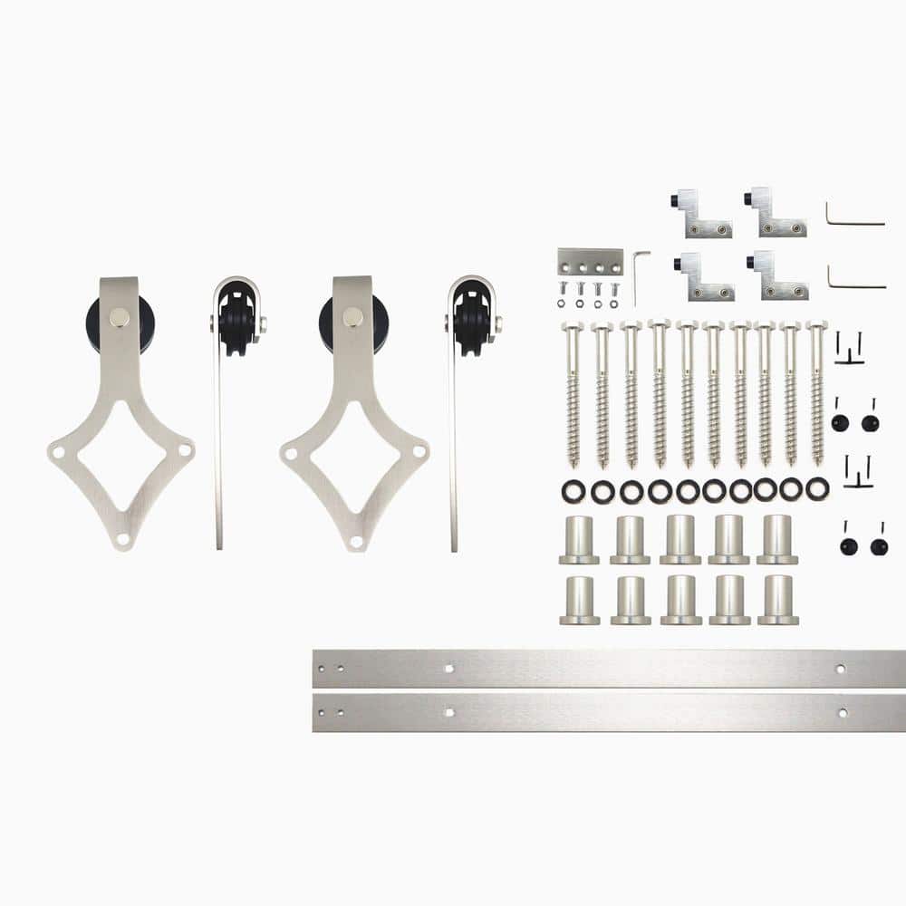 14 ft./168 in. Brushed Nickel Non-Bypass Sliding Barn Door Hardware Kit Diamond Design Roller for Double Doors price history on PriceWatchPro