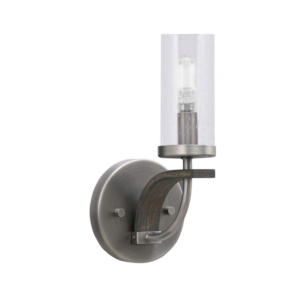 Picture of Wensley 1-Light Graphite and Painted Distressed Wood-look Metal Wall ...