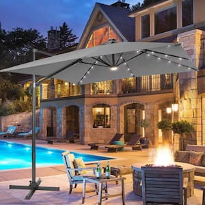 10 ft. x 8 ft. Outdoor Rectangular Cantilever LED Patio Umbrella, 240 g Solution-Dyed Fabric Aluminum Frame in Gray