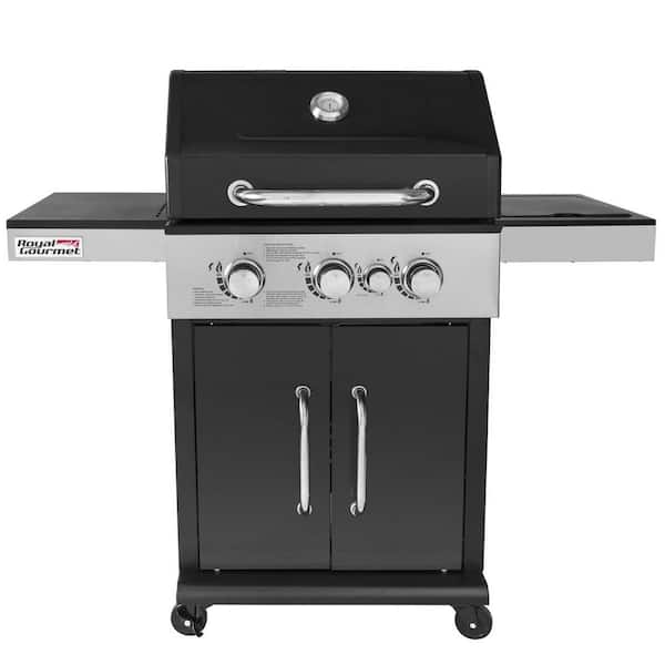 Royal Gourmet Deluxe 3-Burner Patio Propane Gas Grill in Black with 1-Side Burner