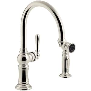 Artifacts Single-Handle Kitchen Faucet with Swing Spout and Side Sprayer in Vibrant Polished Nickel