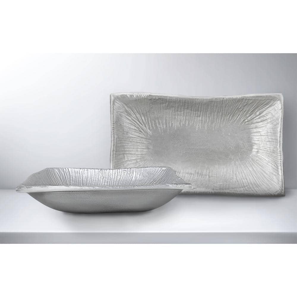 11-3/4 in. L x 13 in. W x 3 in. H, Nickel Hand Made Cast Aluminum Rectangle