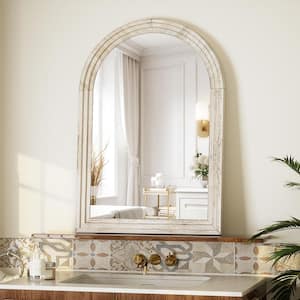 24 in. W x 36 in. H Arched Wooden Pale Taupe Framed Wall Vanity Mirror Bathroom Mirror