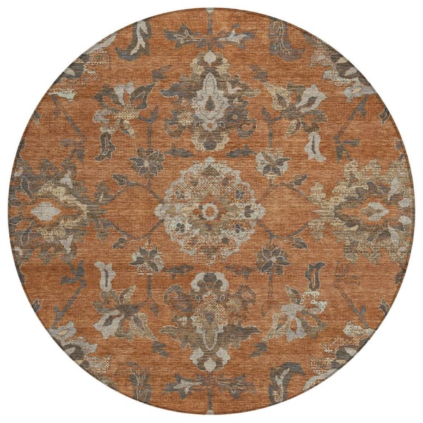 Chantille Machine Washable Indoor/Outdoor Abstract ACN2793 Paprika 8 ft. x 8 ft. Round Rug