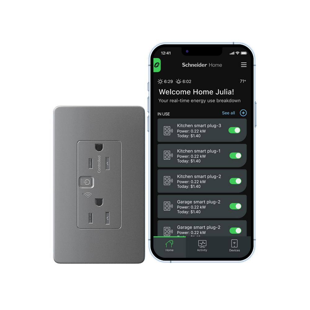 Gray 15A Tamper Resistant USB Outlet with Wall Plate