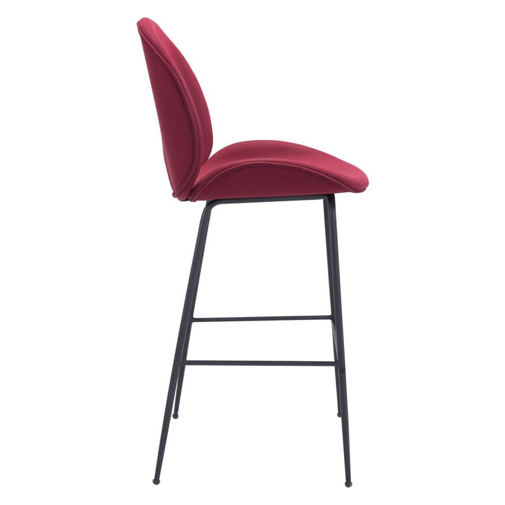 Miles Contemporary Red Velvet & Matte Black Metal Barstool