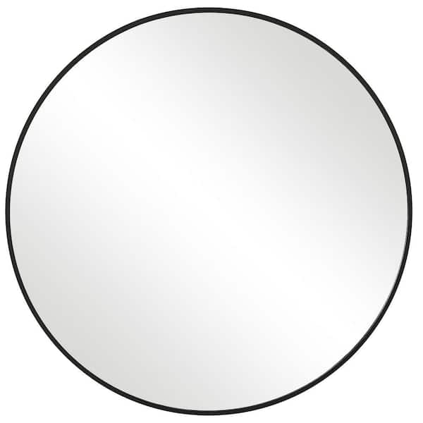 Benjara 24 in. x 24 in. Modern Black Round Shape Sleek Metal Framed Decorative Mirror