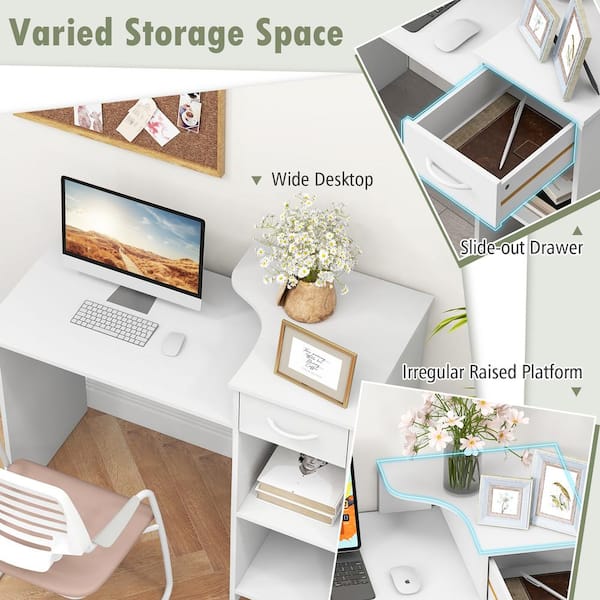 Gymax 40.5 in. White Computer Desk w/ Drawer Modern Laptop PC Desk