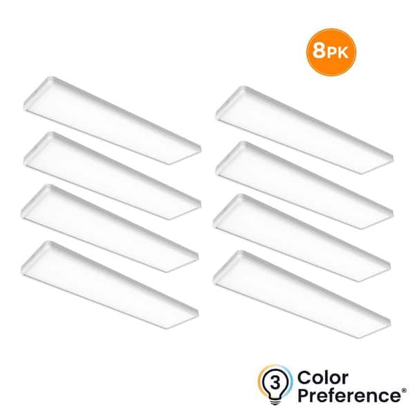 WELLEN 46 in. x 12 in. White Ribbed Trim LED Flush Mount Ceiling Light 4500LM 55W Adjustable CCT Easy Install 8-Pack