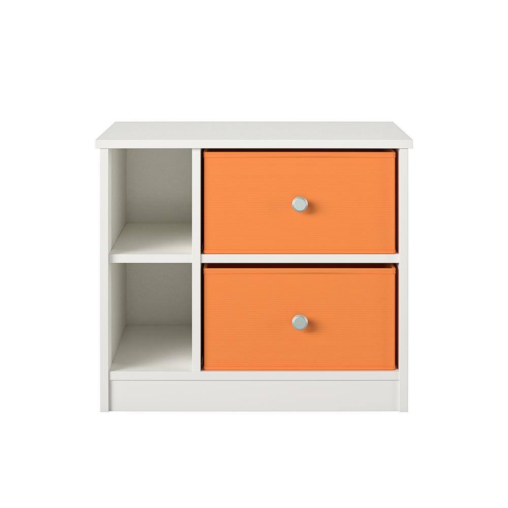 White and Orange 2-Drawer Particle Board Nightstand