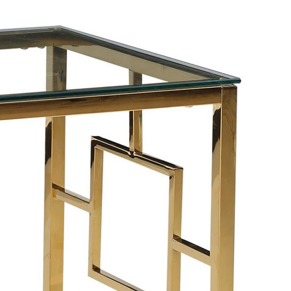 Contemporary Chrome Square Glass Top End Table with Gold Base