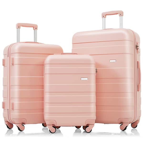 Lightweight Durable 3-Piece Pink ABS Hardshell Spinner Luggage Set with TSA Lock