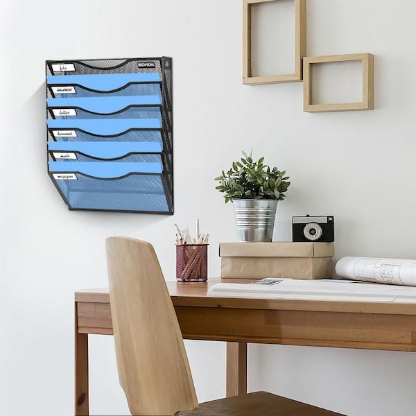 17.4 in. H x 12.8 in. W 6-Tier Wall File Organizer, Vertical Mesh