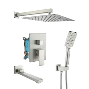 Mondawell 3-Spray Patterns 10 in. Wall Mount Rain Dual Shower Heads with Handheld, Spout and Valve in Brushed Nickel
