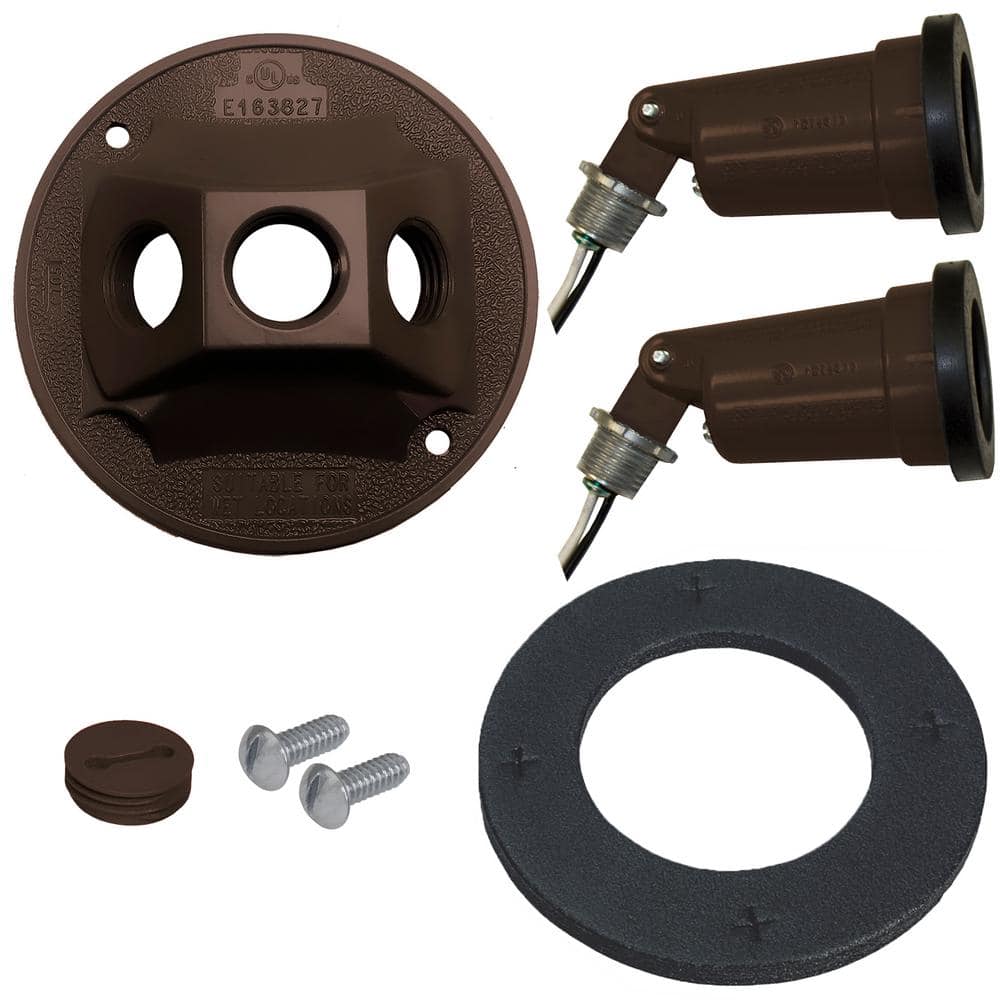 Weatherproof Metal Security Flood Light Kit with Lamp Holders and Round Cov