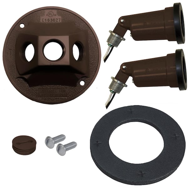 Commercial Electric Weatherproof Metal Security Flood Light Kit with Lamp Holders and Round Cover, Bronze