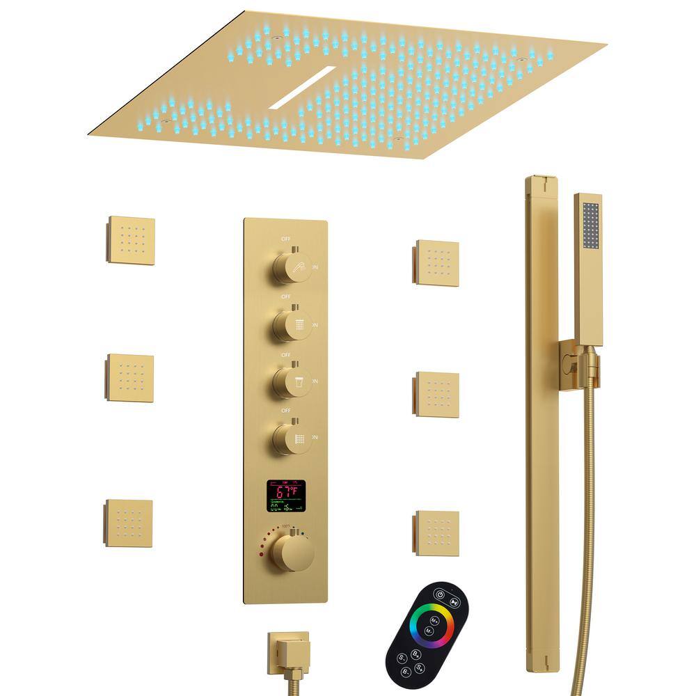 Large Brushed Gold LED Ceiling Mount Shower System