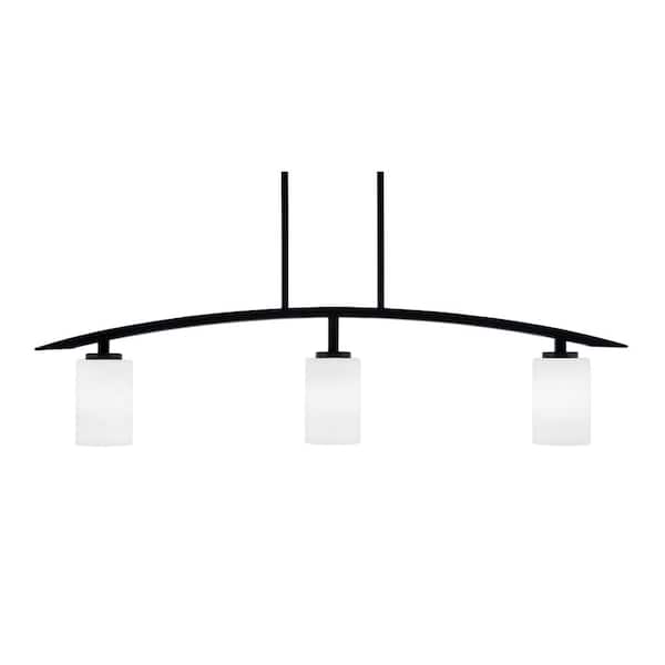 Unbranded Siena 41 in. 3-Light Matte Black Chandelier with 4 in. White Muslin Glass Shades No Bulbs Included