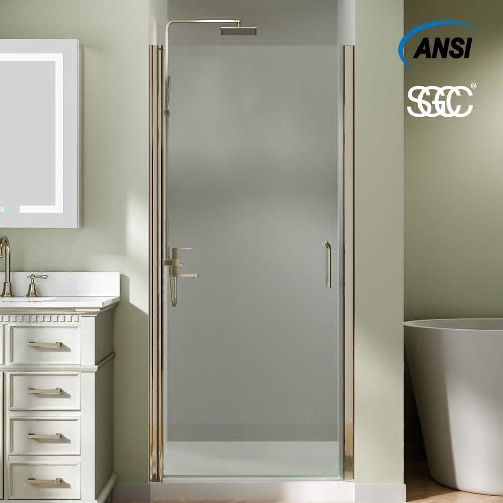 ES-DIY Fold 34-35 in. W x 72 in. H Pivot Frameless Shower Door in Nickel Swing Corner Shower Panel with Clear Glass