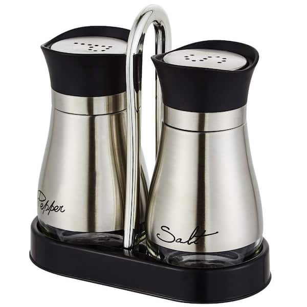 Salt and Pepper Shakers Set with Remove Easily Cap, Stainless Steel Salt Containers with Glass Bottle for Table