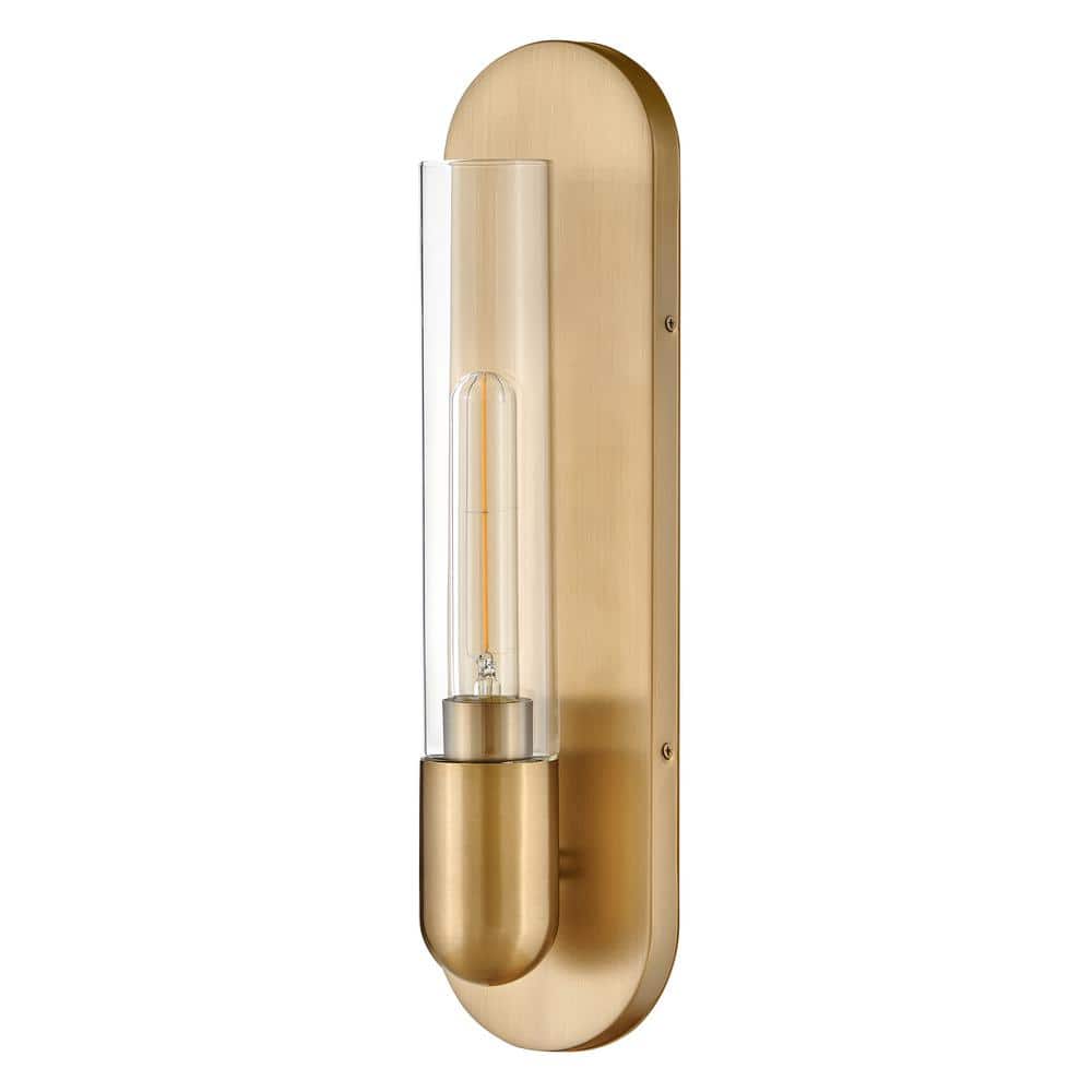 Lacquered Brass Cylinder Dimmable Wall Sconce with Clear Glass